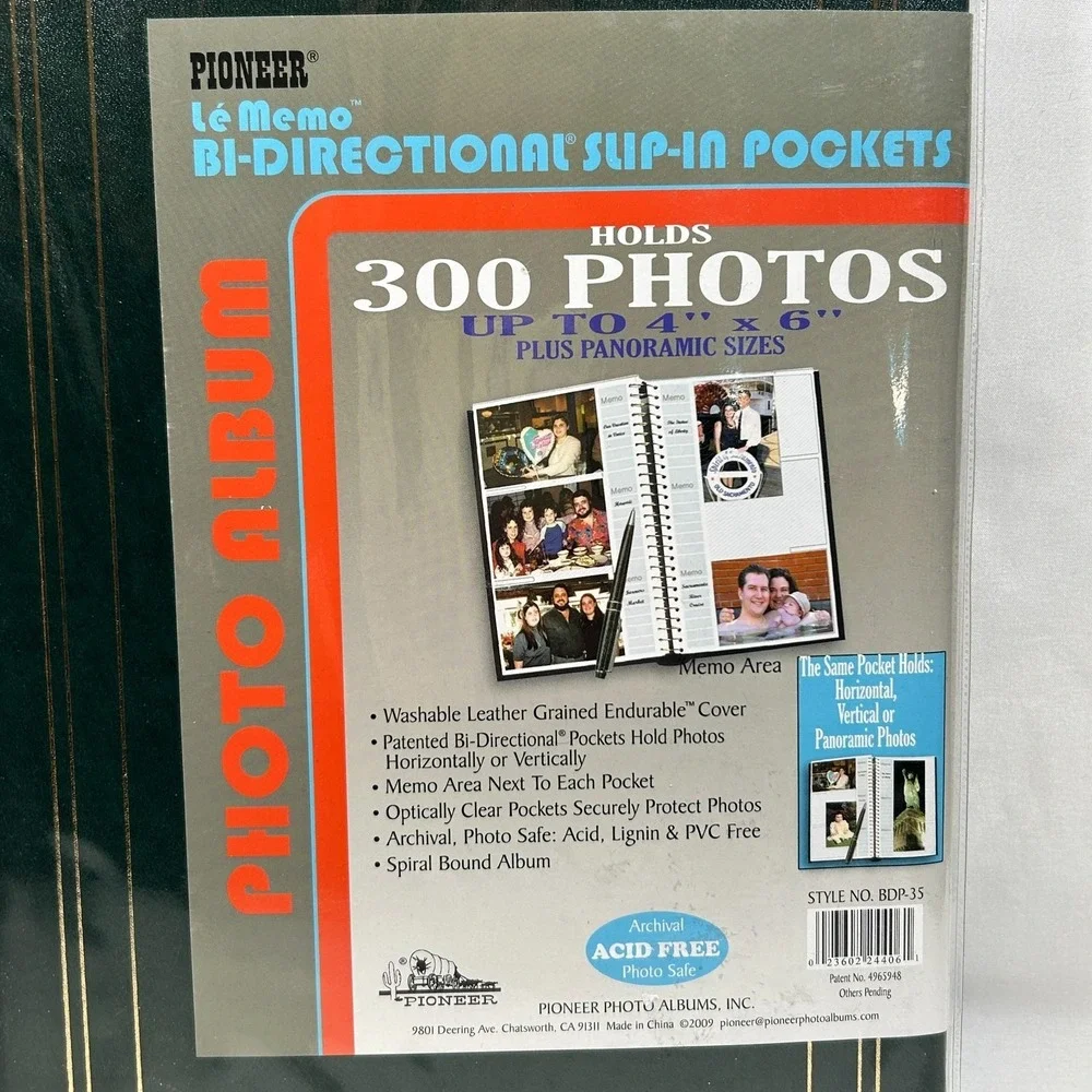 Vintage Photo Album 300 Picture 4x6 Pioneer Le Memo Spiral Leather Pockets Green